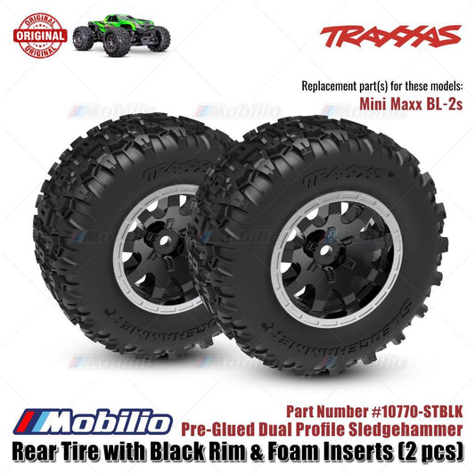 Traxxas Part #10770 Rear Tire with Rim & Foam Inserts (2 Pcs) Pre-Glued Dual Profile Sledgehammer RC Mini Maxx BL-2S