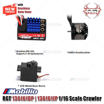 RGT 136161DP | 136161JP RC Crawler Off-Road Adventure 1/16 Scale with Brushless System Outer Rotor Motor