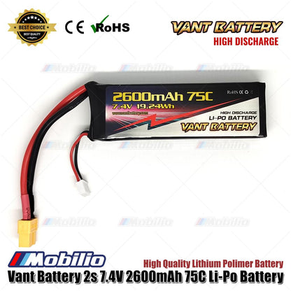 Baterai LiPo Vant 7.4V 2S 2600mAh 75C Lithium Polimer RC Soft Case