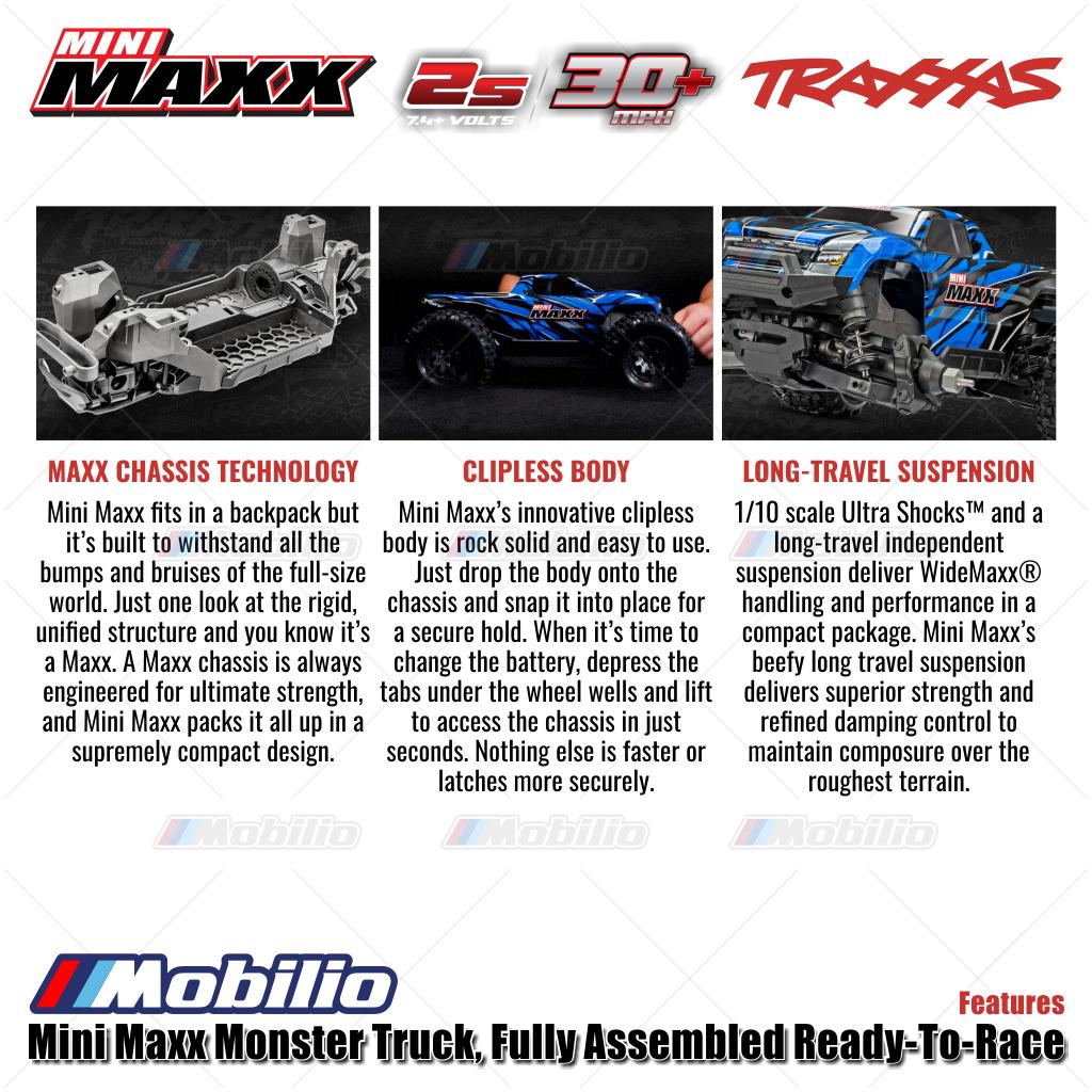 Traxxas 107154-1 Mini Maxx Monster Truck Rakitan Lengkap Brushless Siap Balap (RTR) Termasuk Baterai &amp; Charger Kecepatan 30+ mph Penggerak 4WD Tahan Air Sistem Radio TQ 2.4 GHz