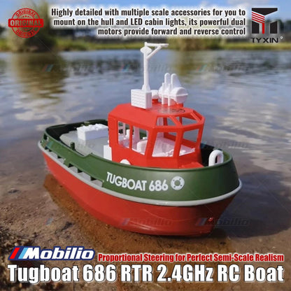 Tugboat TX686 RTR 2.4GHz 1/72 RC Boat Proportional Steering for Perfect Semi-Scale Realism