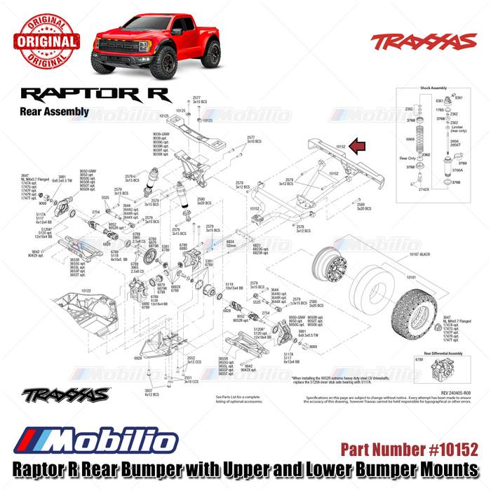 Traxxas Part #10152 Rear Bumper with Upper and Lower Bumper Mounts for RC Ford F-150 Raptor R 4X4