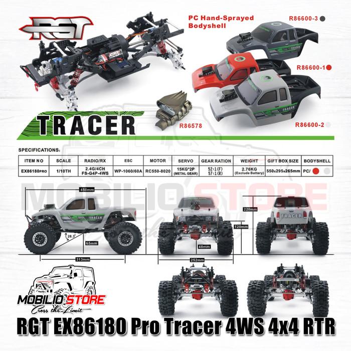 RGT EX86180 Pro Tracer 4WS 4x4 RTR 1/10 Skala RC Rock Crawler Off-Road Kendali Jarak Jauh