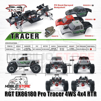 RGT EX86180 Pro Tracer 4WS 4x4 RTR 1/10 Skala RC Rock Crawler Off-Road Kendali Jarak Jauh