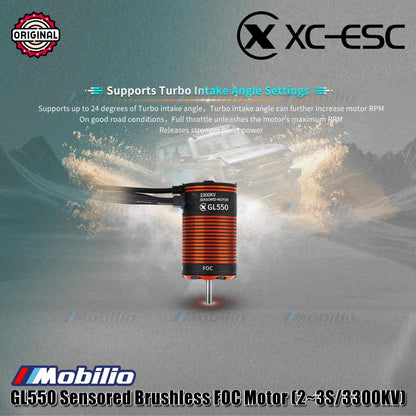 Motor FOC Tanpa Sikat XC-ESC GL550 Sensor (2~3S/3300KV) untuk Mobil Crawler Skala 1/8, 1/10 Petualangan dengan Torsi Kecepatan Rendah yang Kuat dan Tahan Air IP67