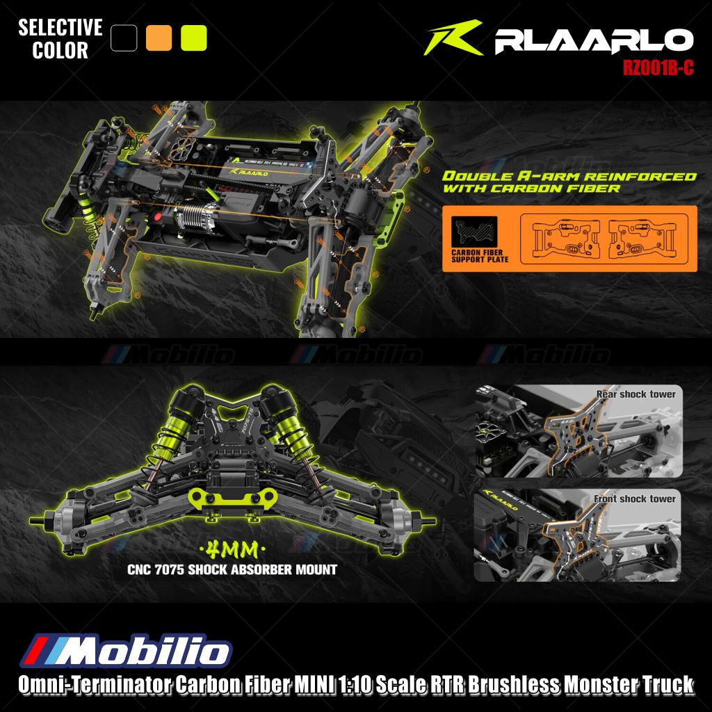 Rlaarlo Omni-Terminator Carbon Fiber MINI Skala 1:10 RTR Brushless Monster Truck Versi V2 RZ001B-C RZ001O-C RZ001Y-C
