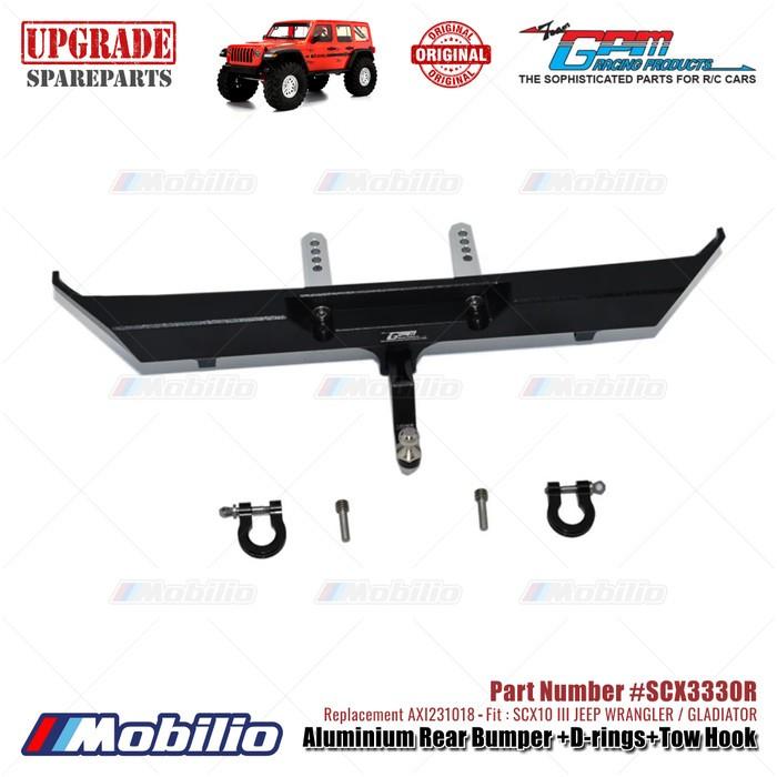 GPM Part #SCX3330R Aluminium Rear Bumper D-rings Tow Hook Axial SCX10 III Jeep Wrangler Gladiator AXI231018 Replacement RC Car Remote Control Toy
