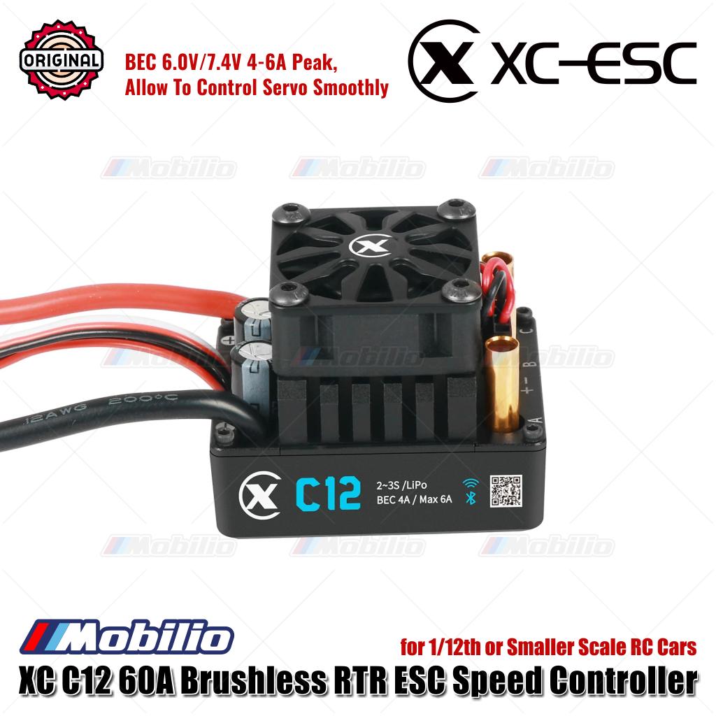 ESC Pengontrol Kecepatan Tanpa Sensor Tanpa Kuas XC-ESC C12 60A RTR untuk Mobil RC Skala 1/12 atau Lebih Kecil