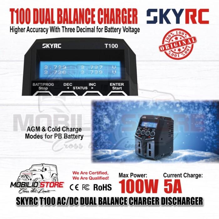 SKYRC T100 5A 2x50W AC/DC Pengisi Daya Penyeimbang Ganda Pengosong Baterai