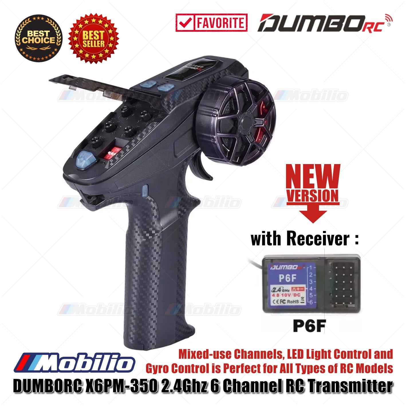 Dumborc X6PM-350 2.4GHz 6CH Radio Transmitter RC with P6F P6FG Receiver for RC Vehicle Car Boat Tank Model Parts Portable Remote Controller
