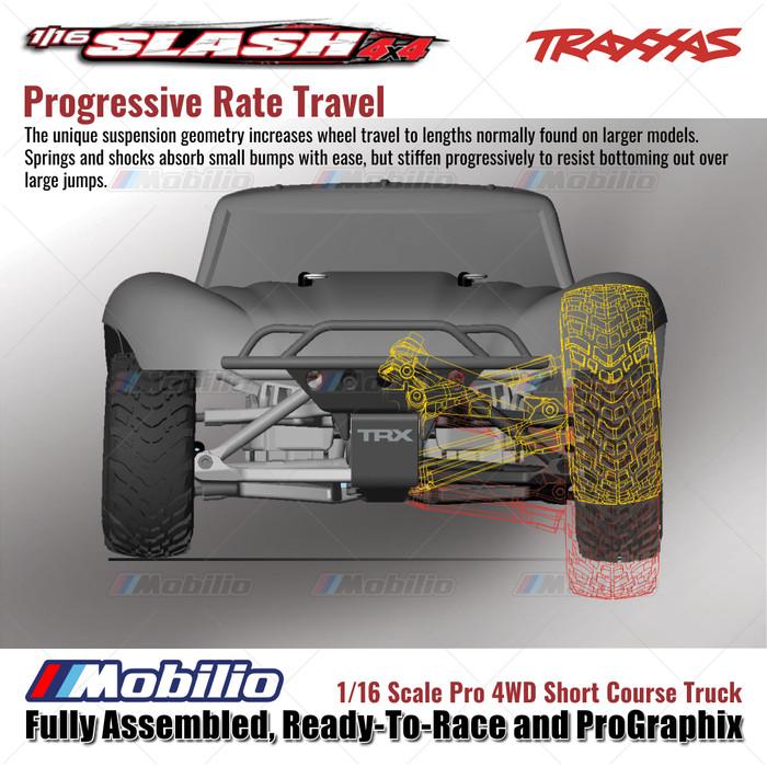 Traxxas 70054-8 Mini Slash 4x4 Skala 1/16 Pro 4WD Short Course Truck Rakitan Lengkap Siap Balap dan Mobil RC ProGraphix Kecepatan Offroad