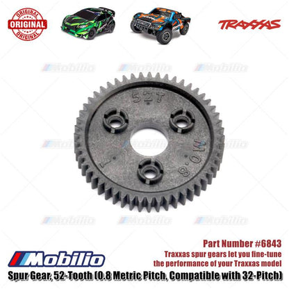 Traxxas Part #6843 Spur Gear 52-tooth 0.8 Metric Pitch Compatible with 32-pitch for RC Ford Raptor ST-Rally Rustler Slash Stampede