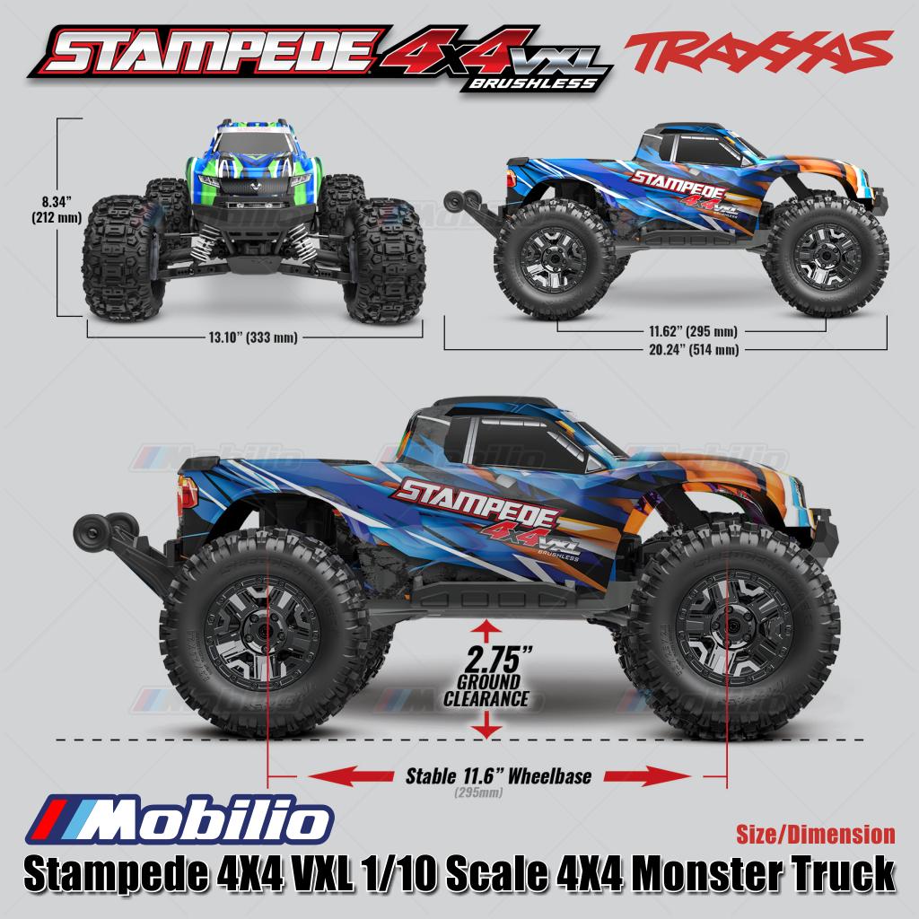 Traxxas 90376-4 Stampede VXL 1/10 Skala 4X4 Truk Monster Rakitan Penuh Tahan Air RTR dengan TQi TSM