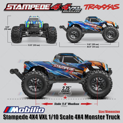 Traxxas 90376-4 Stampede VXL 1/10 Skala 4X4 Truk Monster Rakitan Penuh Tahan Air RTR dengan TQi TSM