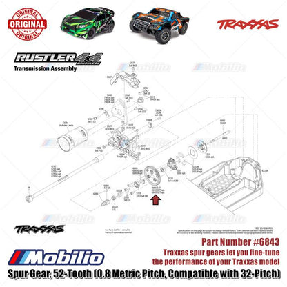 Traxxas Part #6843 Spur Gear 52-tooth 0.8 Metric Pitch Compatible with 32-pitch for RC Ford Raptor ST-Rally Rustler Slash Stampede