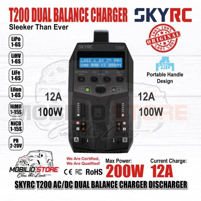 SKYRC T200 AC/DC 200W 12A Pengisi Daya/Pengosong Baterai Lipo Dual Balance