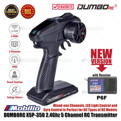 Dumborc X5 2.4Ghz 5 Channel RC Transmitter with Receiver P6F Waterproof Version Available for RC Car Boat Tank All Types of RC Models