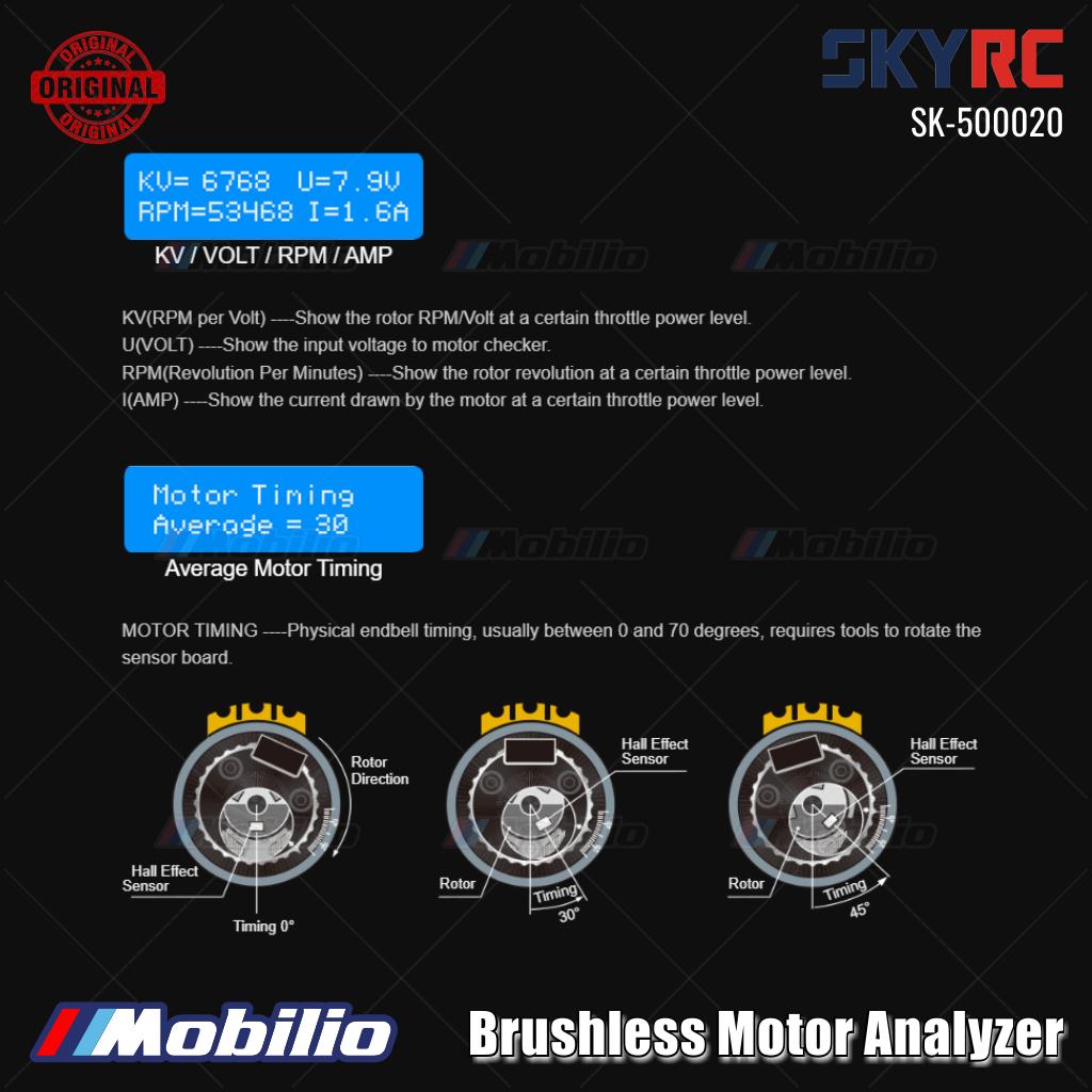 SKYRC #SK-500020 Penganalisis Motor Brushless Nilai KV RPM Arus Tarikan Waktu Motor