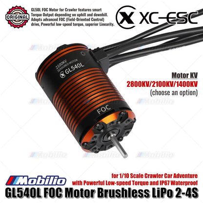 XC-ESC GL540L Sensored FOC Motor Brushless LiPo 2-4S untuk Mobil Crawler Skala 1/10 dengan Torsi Kecepatan Rendah yang Bertenaga dan Tahan Air IP67