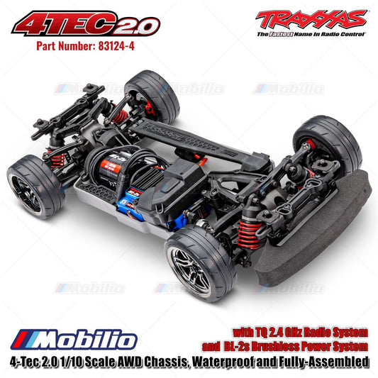 Traxxas 83124-4 4-Tec 2.0 Skala 1/10 Sasis AWD Tahan Air dan Terpasang Lengkap dengan Sistem Radio TQ 2.4 GHz dan Sistem Tenaga Brushless BL-2s Mobil Kendali Jarak Jauh