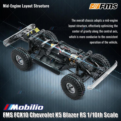 FMS FCX10 Chevrolet K5 Blazer RS ​​1/10 Lisensi Resmi RTR RC Crawler Performa Ekstrem