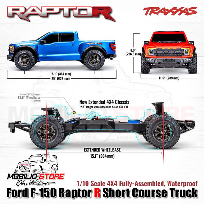 Traxxas 101076-4 Ford F-150 Raptor R Short Course Truck 1/10 Scale 4X4 VXL RTR dengan Velineon 3S Power dan TSM untuk Performa Maksimal - Control