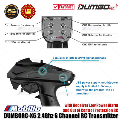 Dumborc X6 2.4Ghz 6 Channel RC Transmitter with Receiver P6F P6FG P6DC Waterproof Version Available