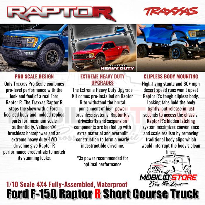 Traxxas 101076-4 Ford F-150 Raptor R Short Course Truck 1/10 Scale 4X4 VXL RTR dengan Velineon 3S Power dan TSM untuk Performa Maksimal - Control
