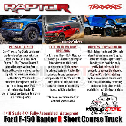 Traxxas 101076-4 Ford F-150 Raptor R Short Course Truck 1/10 Scale 4X4 VXL RTR dengan Velineon 3S Power dan TSM untuk Performa Maksimal - Control