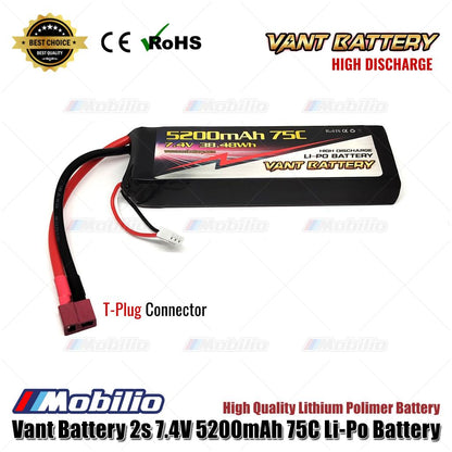 Baterai Vant 7.4V 2S 5200mAh 75C Lithium Polymer LiPo RC Soft Case