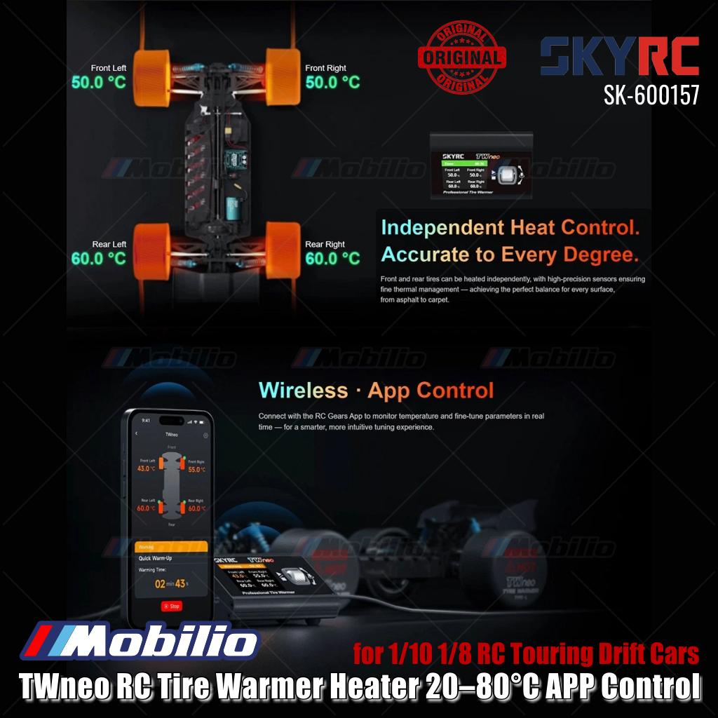 SkyRC #SK-600157 TWneo RC Penghangat Ban Pemanas 20–80℃ Kontrol Suhu 4 Roda Independen Kontrol Aplikasi untuk Ban Balap Mobil On-Road RC Skala 1/8 & 1/10
