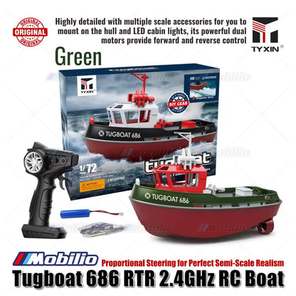 Tugboat TX686 RTR 2.4GHz 1/72 RC Boat Proportional Steering for Perfect Semi-Scale Realism