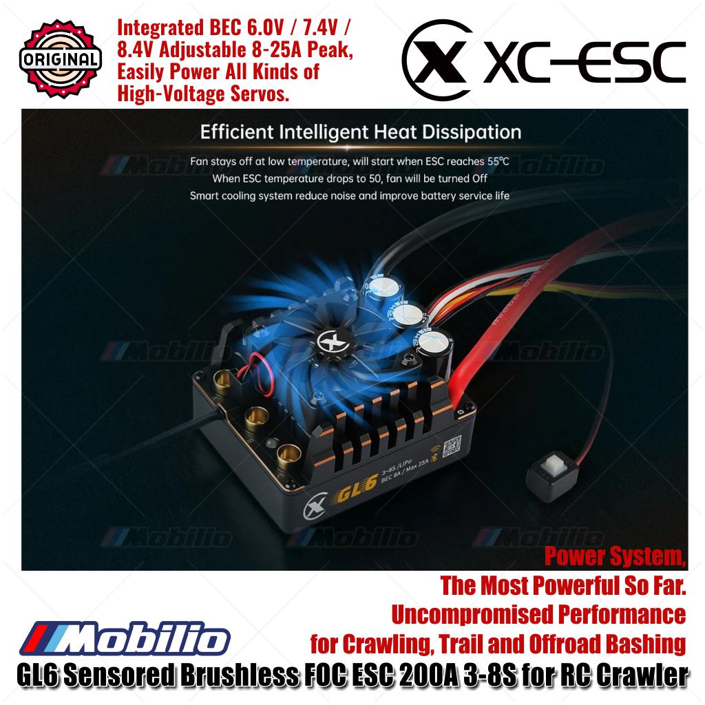 XC-ESC GL6 Sensored Brushless FOC ESC 200A 3-8S untuk RC Crawler Trail dan Offroad Bashing