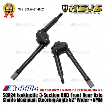 MEUS Racing SCX24 Poros Gandar Depan Belakang CVD Isokinetik 3 Bagian Sudut Kemudi Maksimal 52° Lebih Lebar +5MM Cocok untuk Axial SCX24 Deadbolt C10 JLU Gladiator Bronco