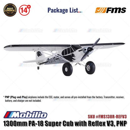 FMS 1300mm PA-18 Super Cub dengan Reflex V3 - PNP/RTF #FMS138R-REFV3 RC Pesawat Aeromodelling