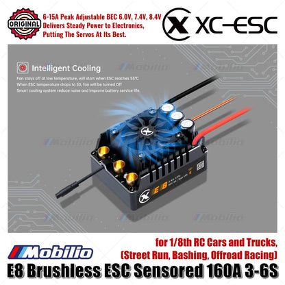 ESC Tanpa Sikat XC-ESC E8 Sensored 160A 3-6S untuk Mobil RC dan Truk 1/8 Skala Street Run Bashing Offroad Racing
