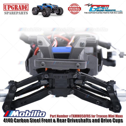 GPM Part #TXMM050FRS 4140 Carbon Steel Front & Rear Driveshafts and Drive Cups for RC Traxxas Mini Maxx