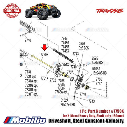 Traxxas Part #7750X  Driveshaft Steel Constant-Velocity Heavy Duty Shaft Only 160mm 1 Pc