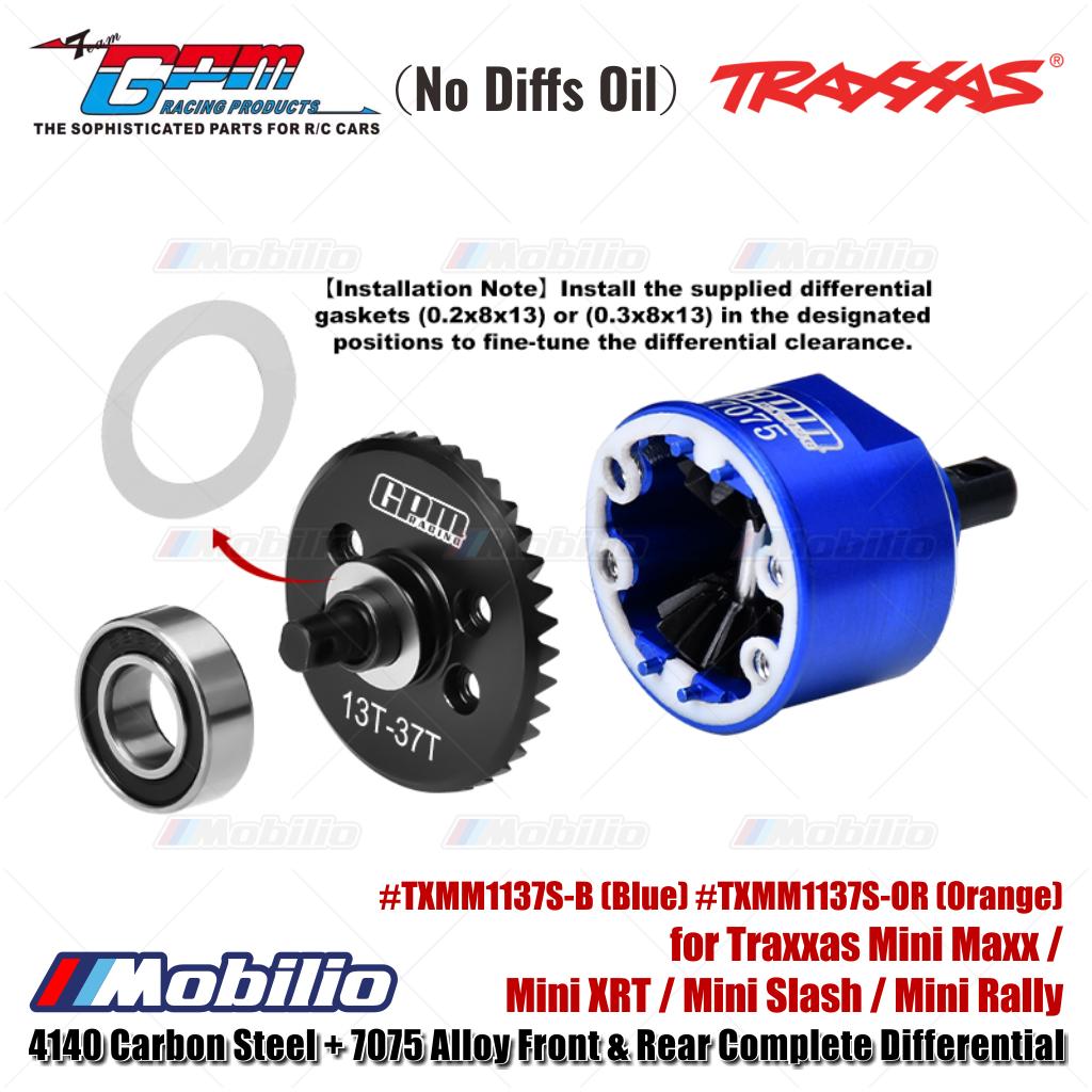 GPM Part #TXMM1137S 4140 Carbon Steel + 7075 Alloy Front & Rear Complete Differential for Traxxas Mini Maxx / Mini XRT / Mini Slash / Mini Rally Upgrade