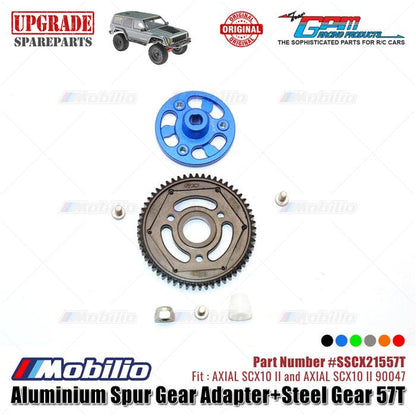 GPM Part #SSCX21557T Aluminium Spur Gear Adapter and Steel Gear 57T RC Upgrade Axial SCX10 II Crawler Adventure