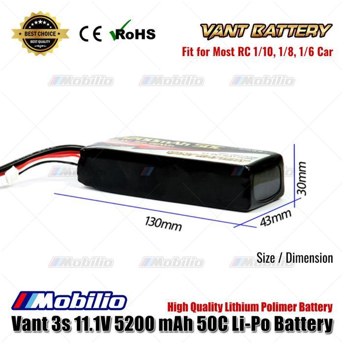 Baterai Lipo Vant 3s 11.1 Volt 5200mAh 50C Lithium Polimer untuk Traxxas