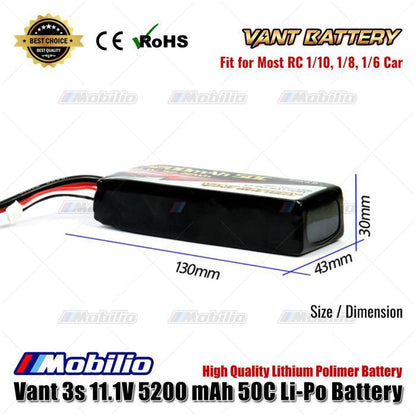Baterai Lipo Vant 3s 11.1 Volt 5200mAh 50C Lithium Polimer untuk Traxxas