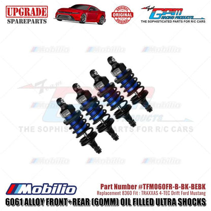 GPM Part #TFM060FR 6061 Alloy Front+Rear (60mm) Oil Filled Ultra Shocks #8360 Traxxas 4-TEC Drift Ford Mustang