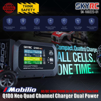 SKYRC #SK-100223-01 Pengisi Daya Empat Saluran Q100 Neo Daya Ganda AC/DC 100W/240W 6A 4S LiPo/LiFe/LiIon/LiHV
