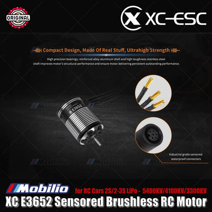 Motor RC Brushless Sensored XC-ESC E3652 2S/2-3S LiPo 5400KV/4100KV/3300KV untuk Mobil RC